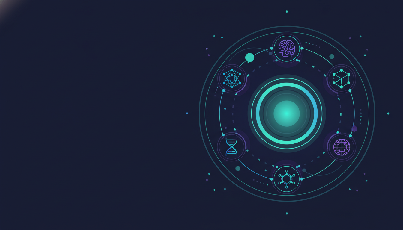 AI experts orbiting a central orchestrator — multi-expert deliberation